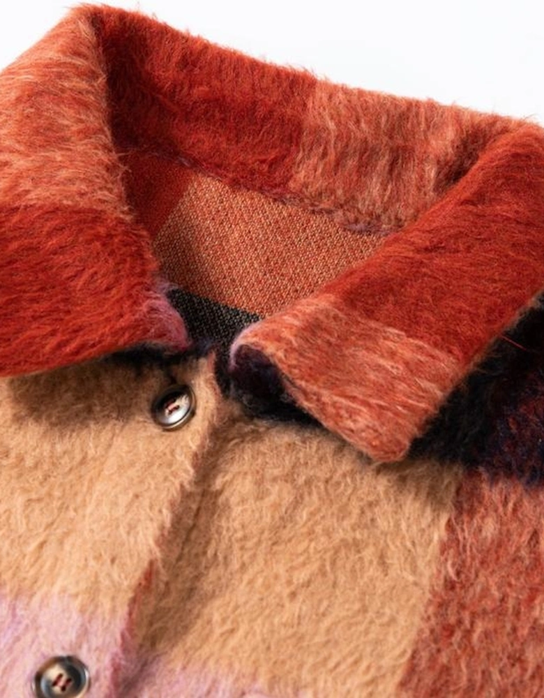 Orange Plaid Print Flap Pockets Buttoned Casual Plus Size Jacket