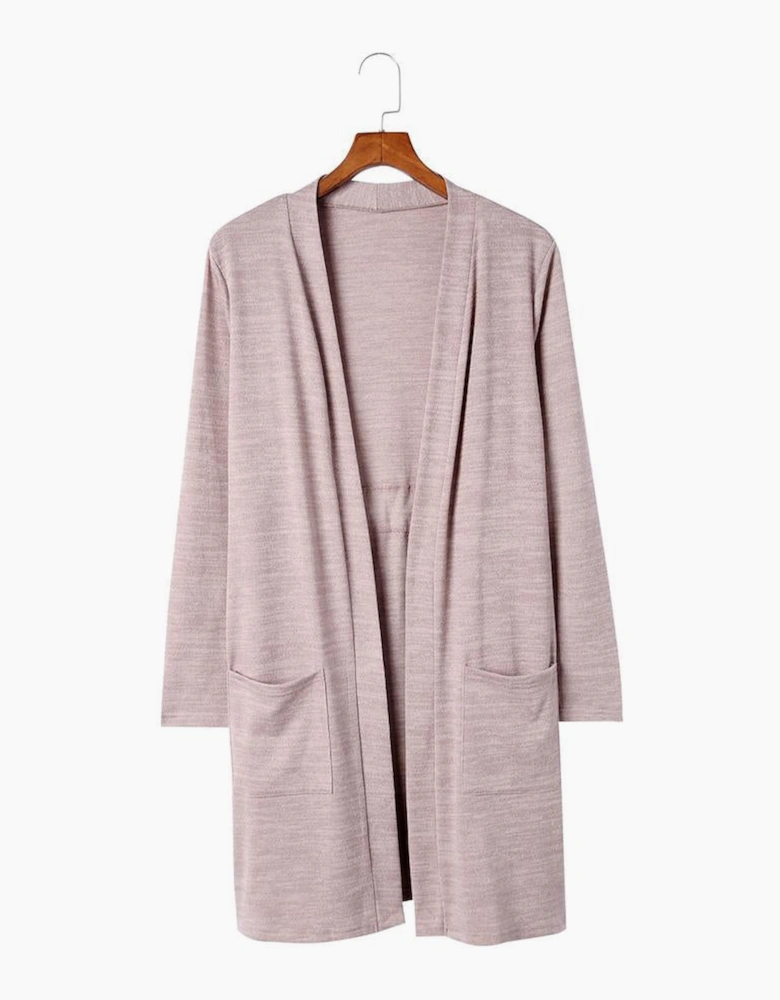 Pink Tunic Back Open Front Cardigan with Pockets