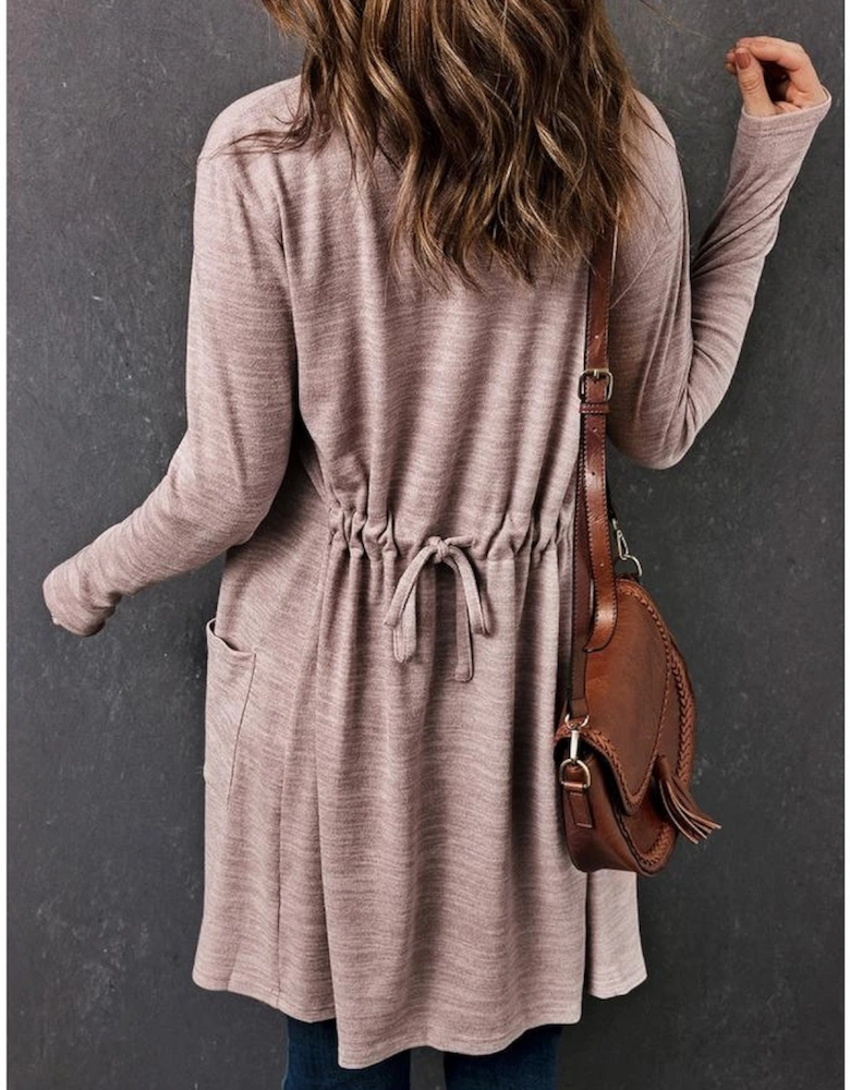 Pink Tunic Back Open Front Cardigan with Pockets