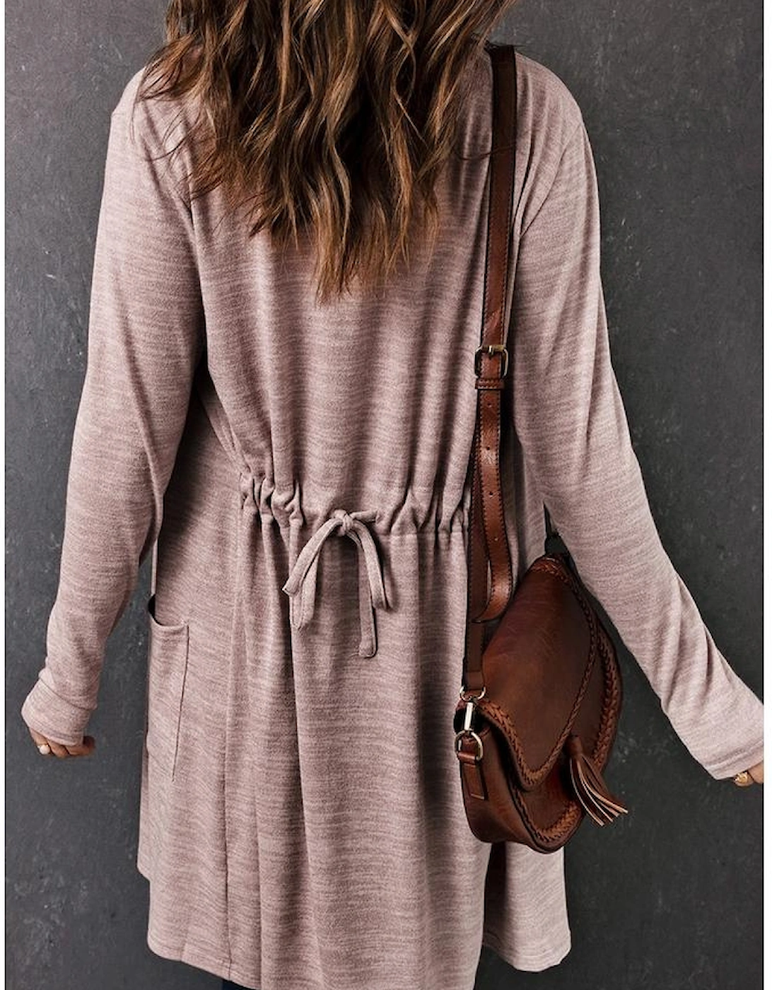 Pink Tunic Back Open Front Cardigan with Pockets