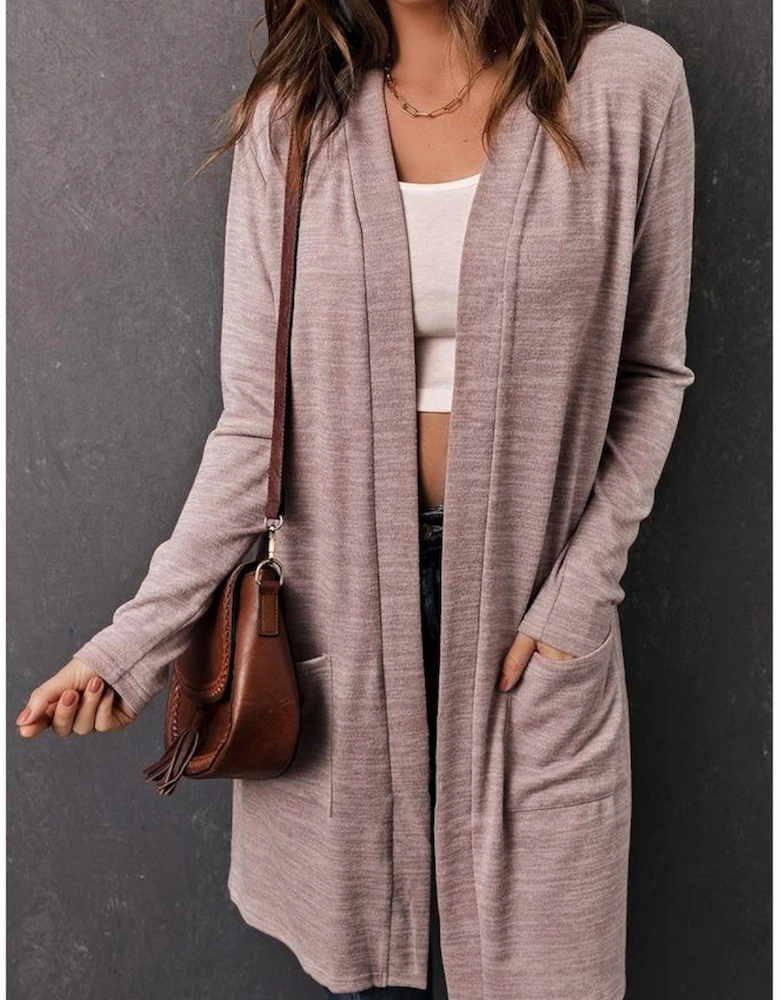 Pink Tunic Back Open Front Cardigan with Pockets