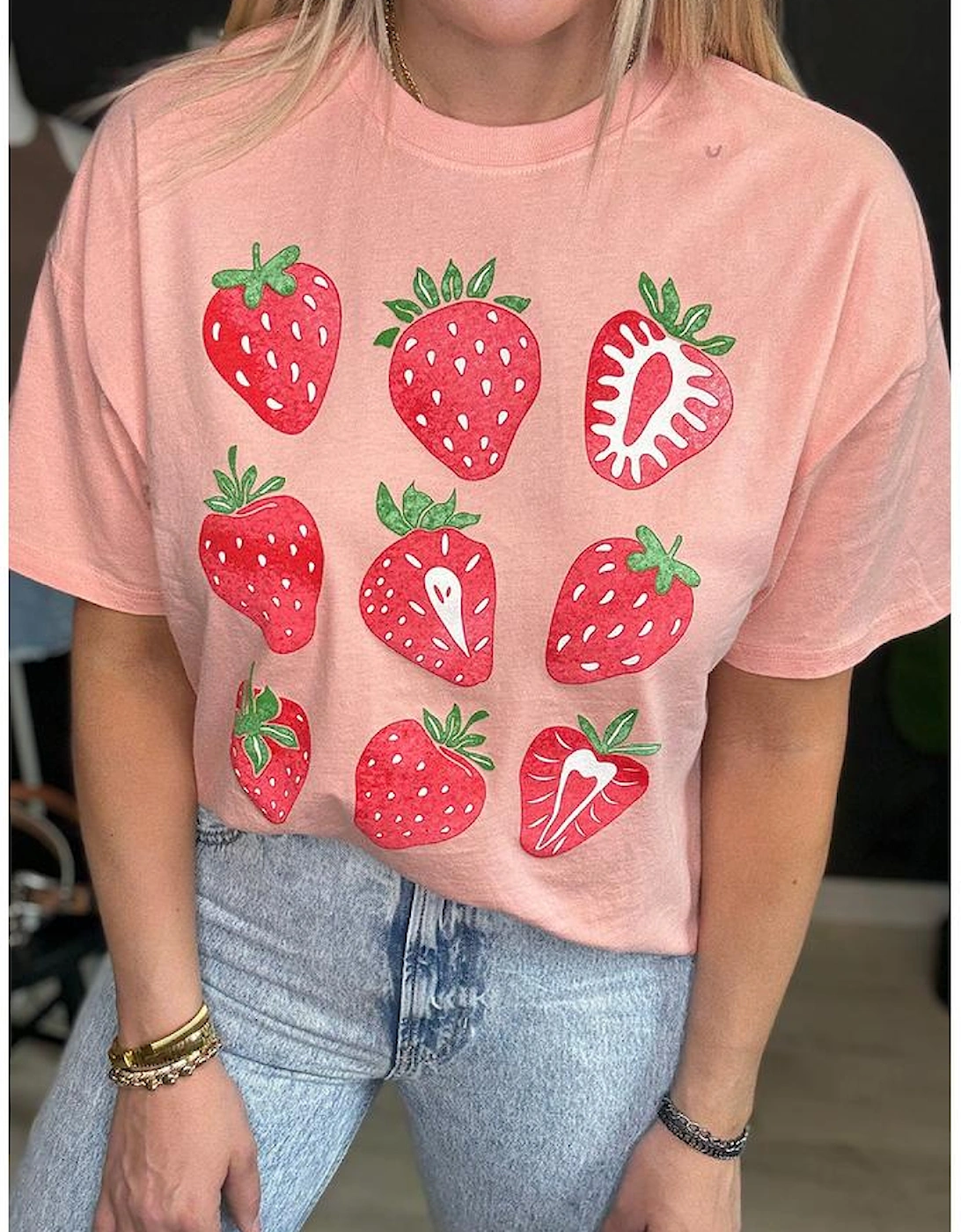 Pink Strawberry Fruit Pattern Graphic Tee, 11 of 10