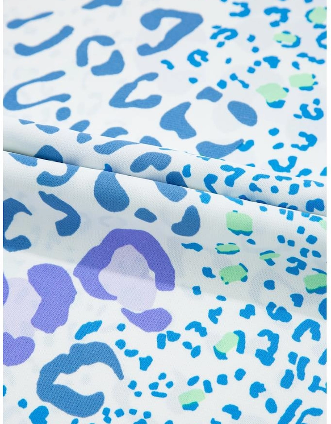 Sky Blue Leopard Print Short Sleeve V Neck Plus Size Top