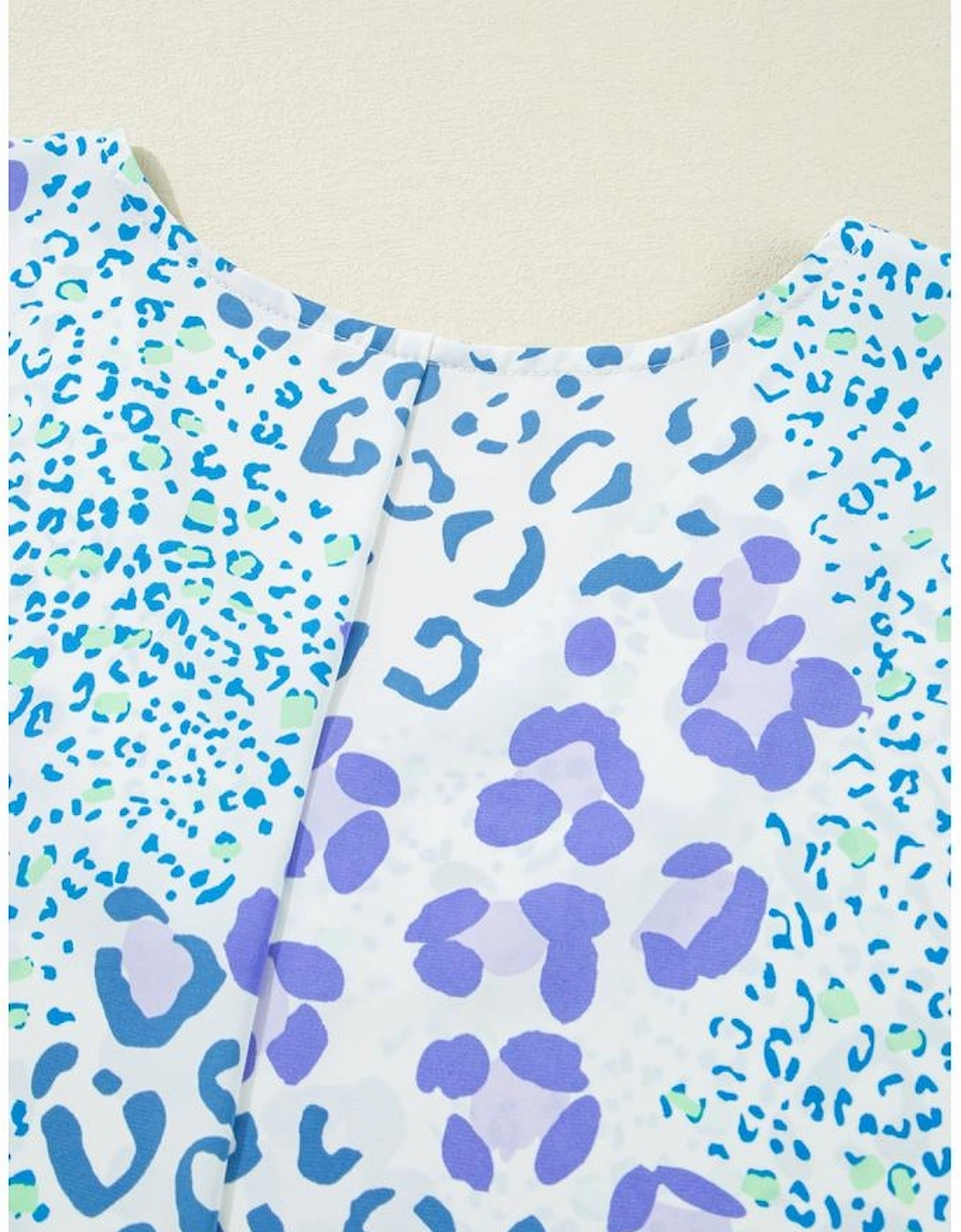 Sky Blue Leopard Print Short Sleeve V Neck Plus Size Top