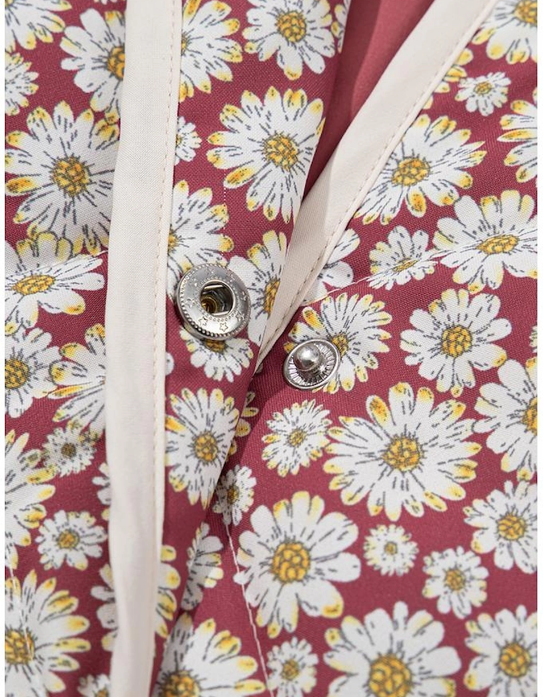 Pink Floral Print Contrast Edge Pocketed Stand Neck Jacket