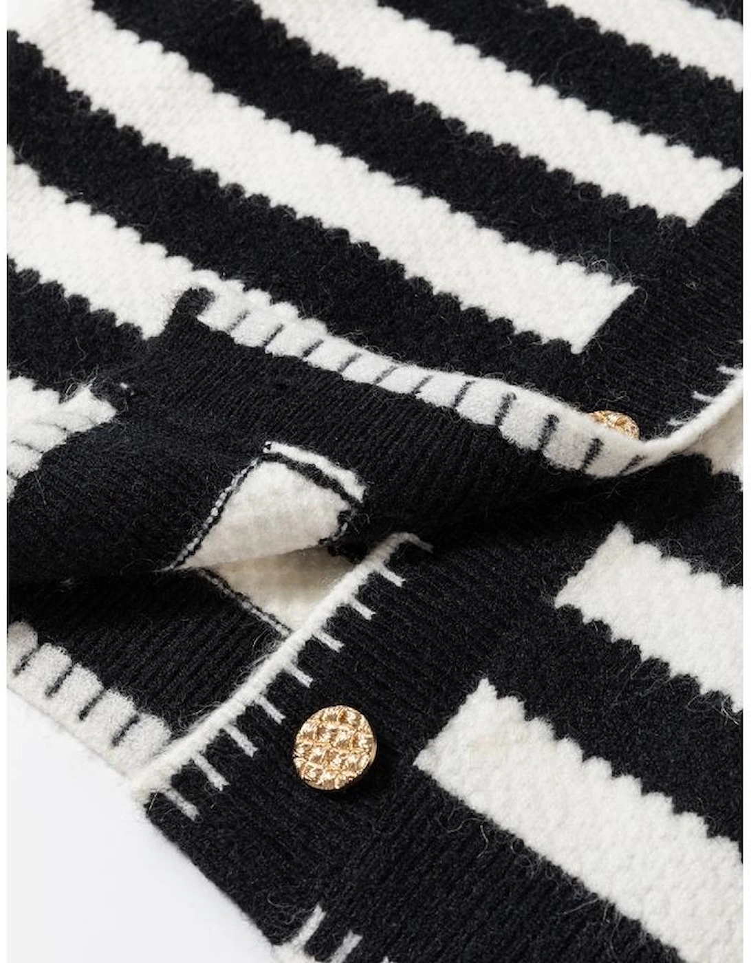 White Stripe Chic Golden Button Cardigan Sweater