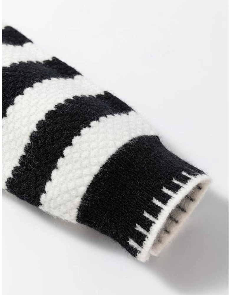 White Stripe Chic Golden Button Cardigan Sweater