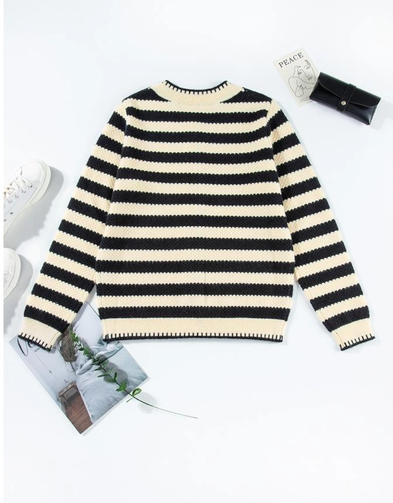 Apricot Stripe Chic Golden Button Cardigan Sweater