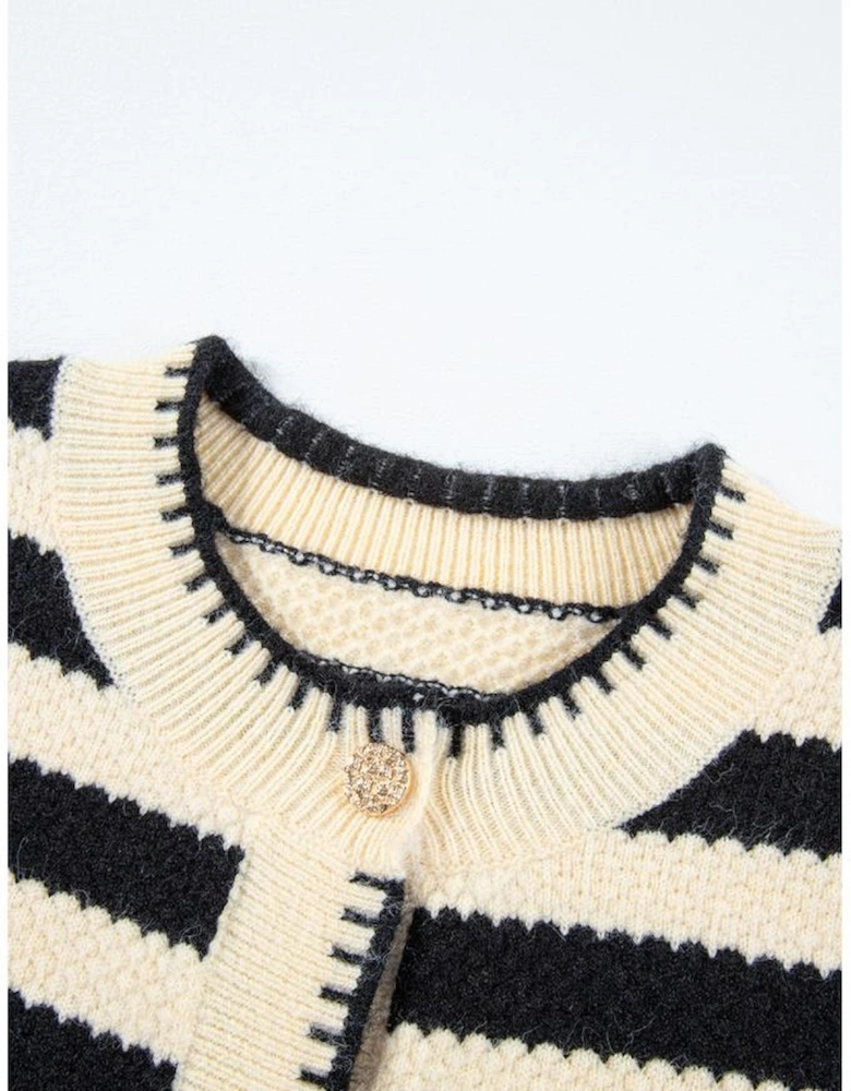 Apricot Stripe Chic Golden Button Cardigan Sweater