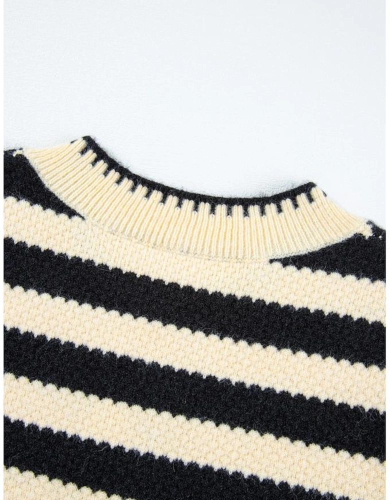 Apricot Stripe Chic Golden Button Cardigan Sweater