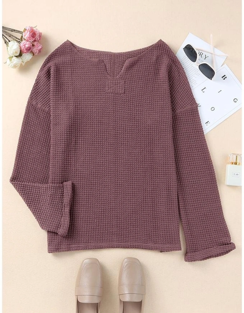 purple Waffle Knit Loose Long Sleeve Top