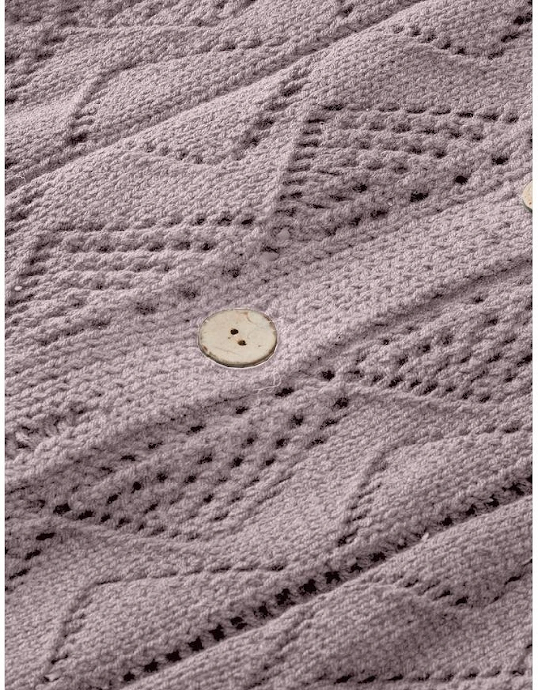 Purple Hollow-out Openwork Knit Cardigan