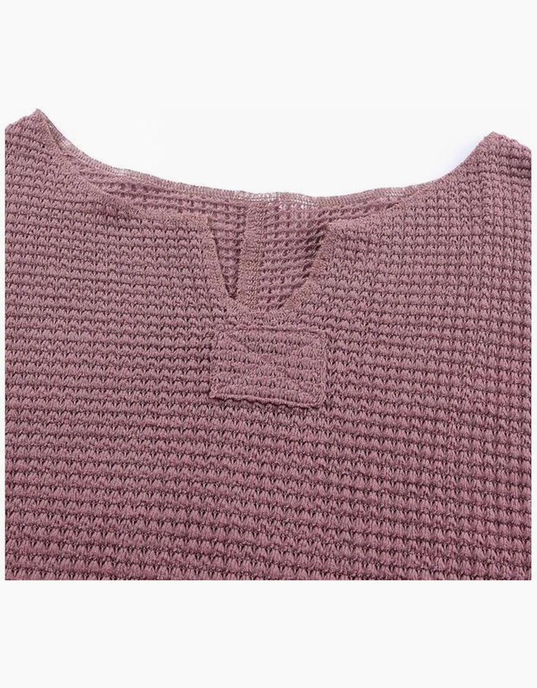 purple Waffle Knit Loose Long Sleeve Top