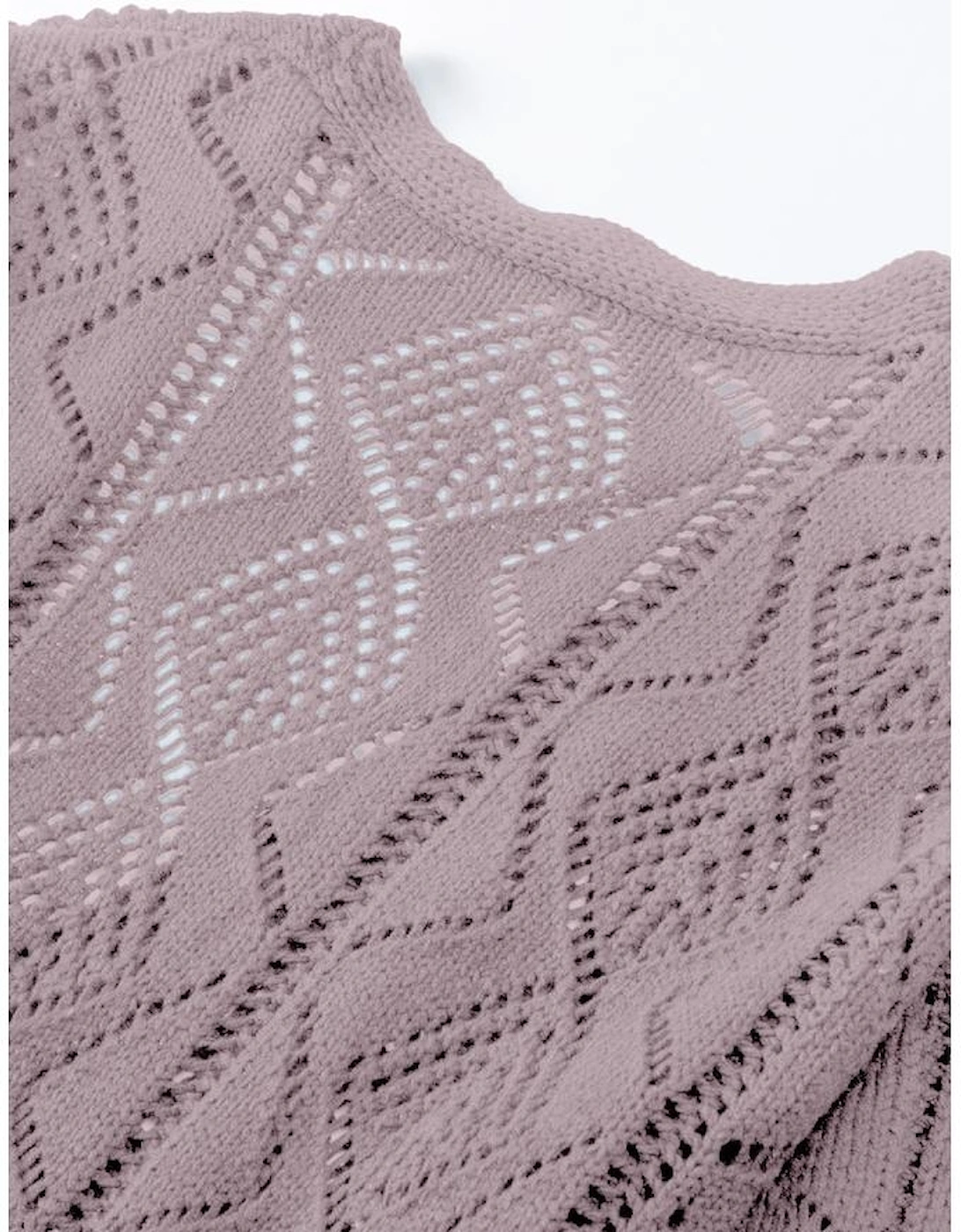 Purple Hollow-out Openwork Knit Cardigan