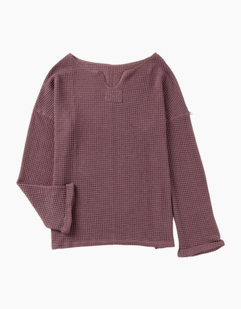 purple Waffle Knit Loose Long Sleeve Top