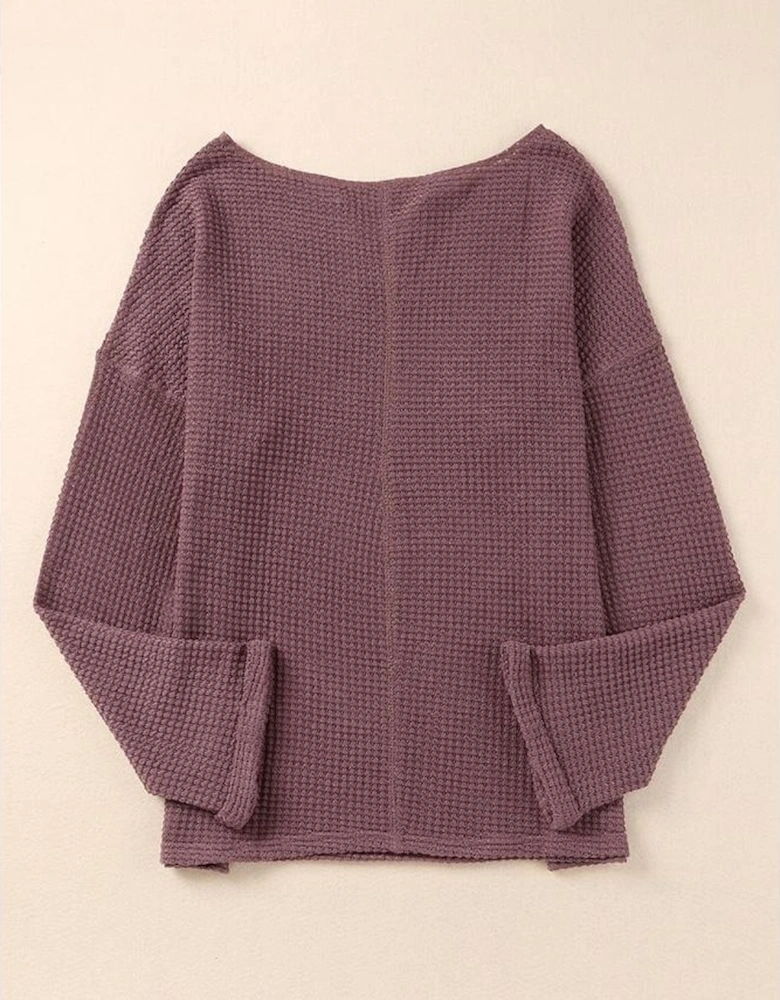 purple Waffle Knit Loose Long Sleeve Top