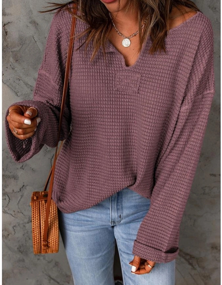 purple Waffle Knit Loose Long Sleeve Top