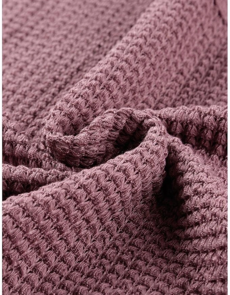 purple Waffle Knit Loose Long Sleeve Top