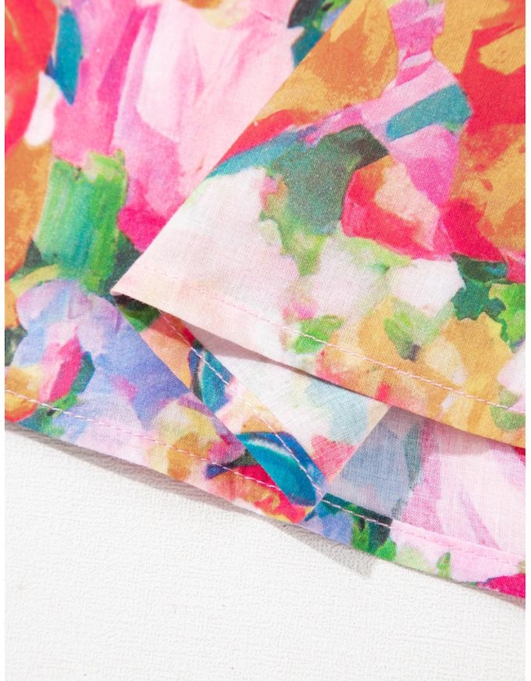 Multicolour Lace Trim Ruffle Short Sleeve Floral Blouse