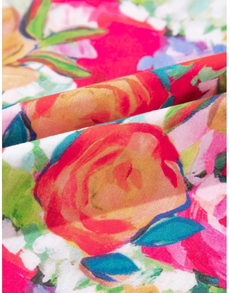 Multicolour Lace Trim Ruffle Short Sleeve Floral Blouse