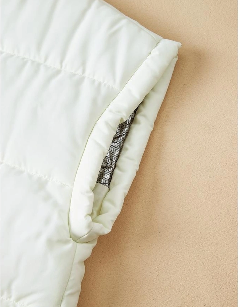 Beige  Zipper Stand Neck Oversized Puffer Vest