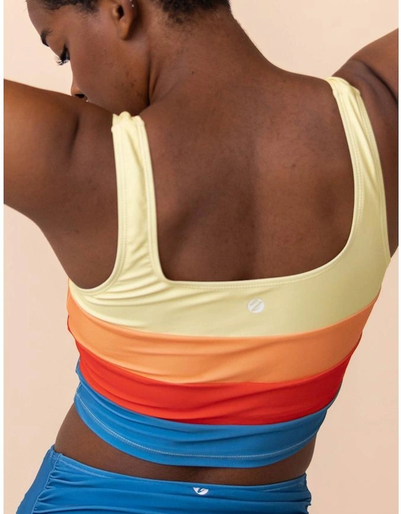 Blue Colorblock Square Neck Top Pleated High Waisted Bikini