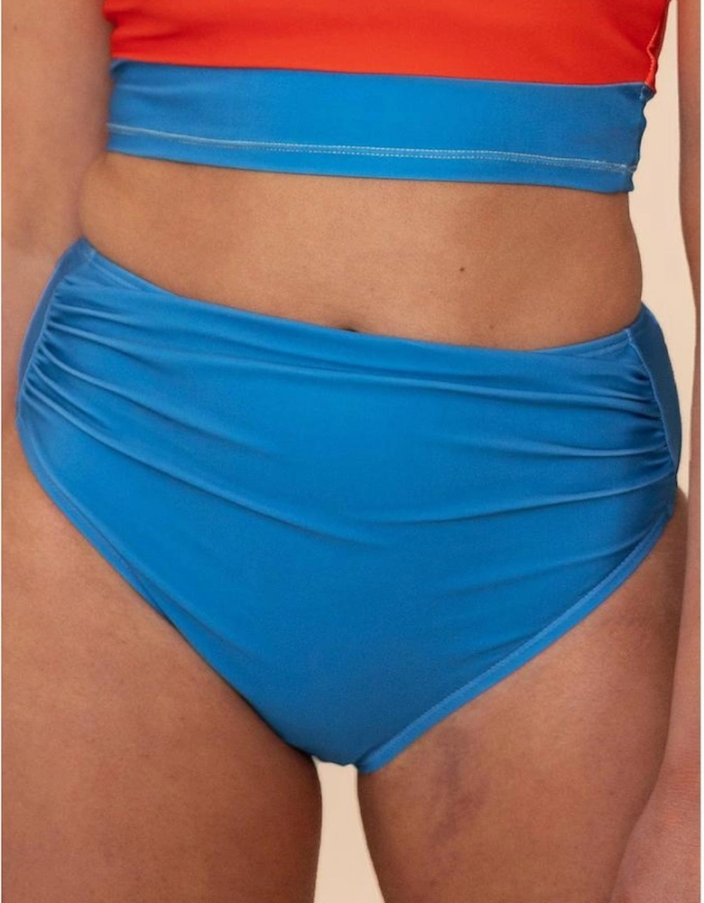 Blue Colorblock Square Neck Top Pleated High Waisted Bikini