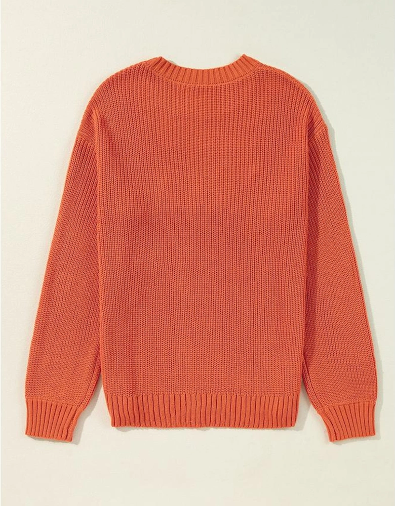 Gold Flame Thanks Giving Letter Graphic Crew Neck Sweater