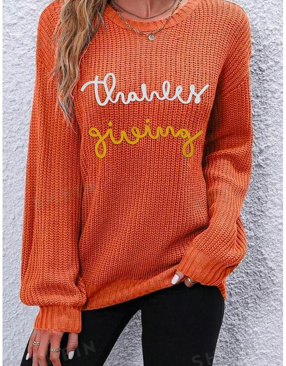 Gold Flame Thanks Giving Letter Graphic Crew Neck Sweater, 11 of 10