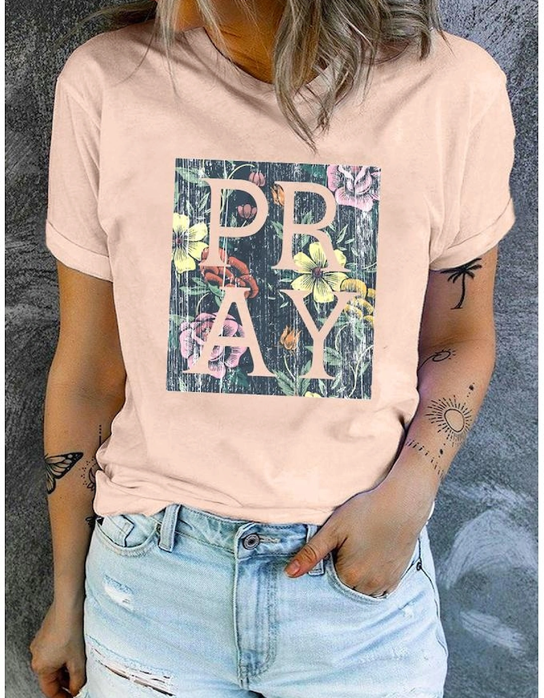 Azura Exchange Floral Print Rolled Short Sleeve T-shirt