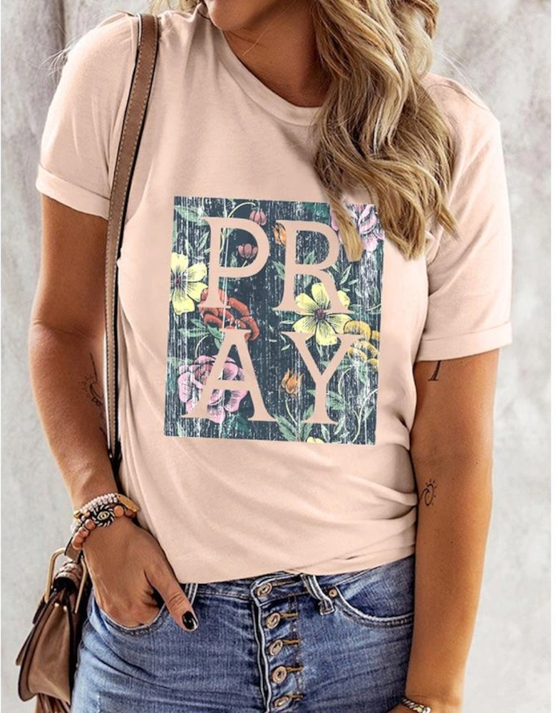 Azura Exchange Floral Print Rolled Short Sleeve T-shirt