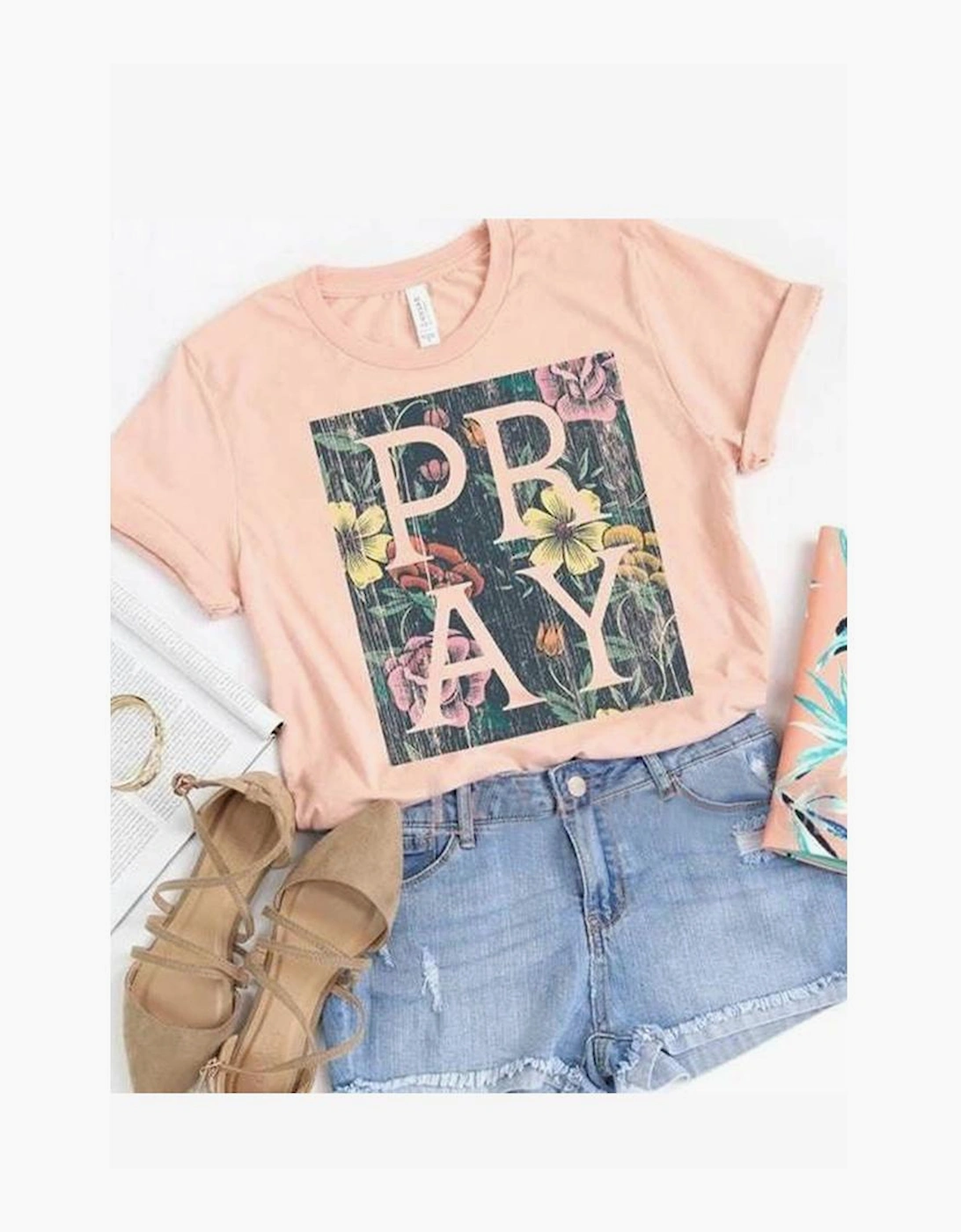 Azura Exchange Floral Print Rolled Short Sleeve T-shirt