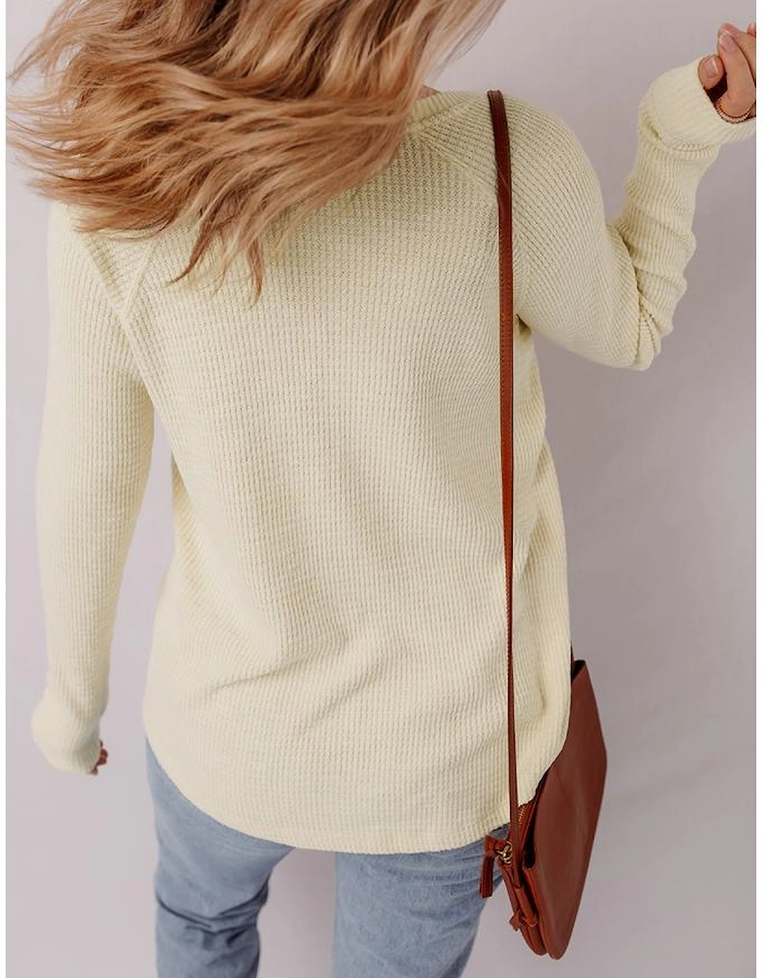 Oatmeal Textured Knit Half Buttons Henley Top