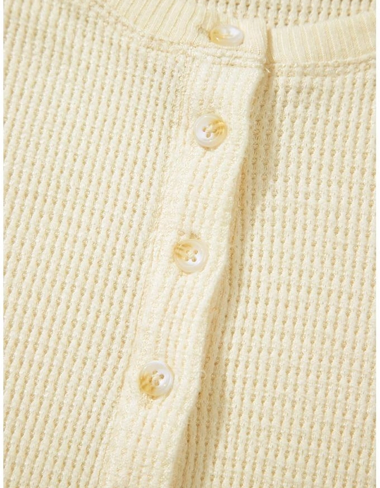 Oatmeal Textured Knit Half Buttons Henley Top