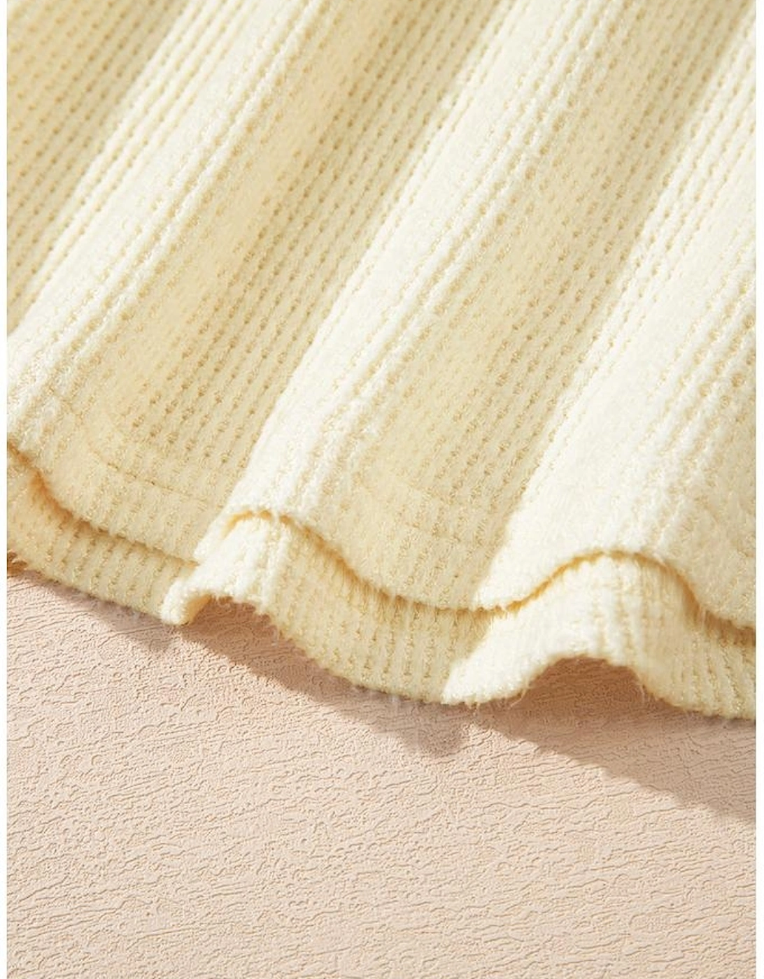 Oatmeal Textured Knit Half Buttons Henley Top