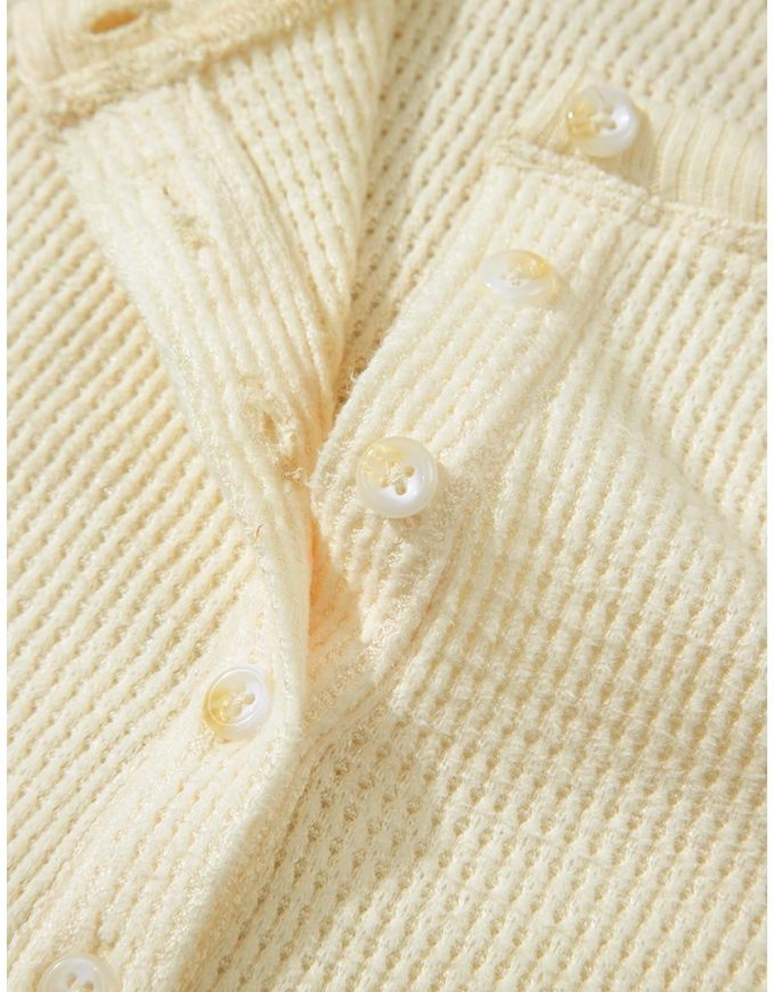 Oatmeal Textured Knit Half Buttons Henley Top