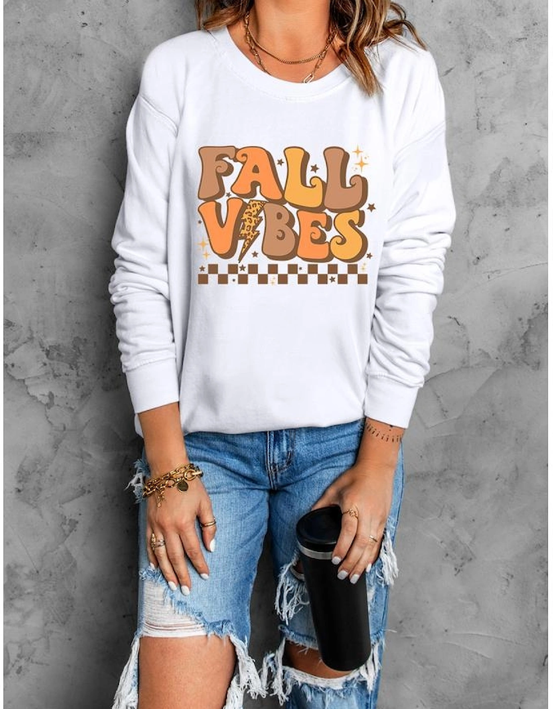 Beige FALL VIBES Graphic Drop Shoulder Sweatshirt