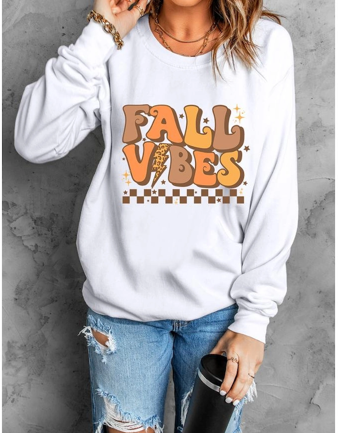 Beige FALL VIBES Graphic Drop Shoulder Sweatshirt