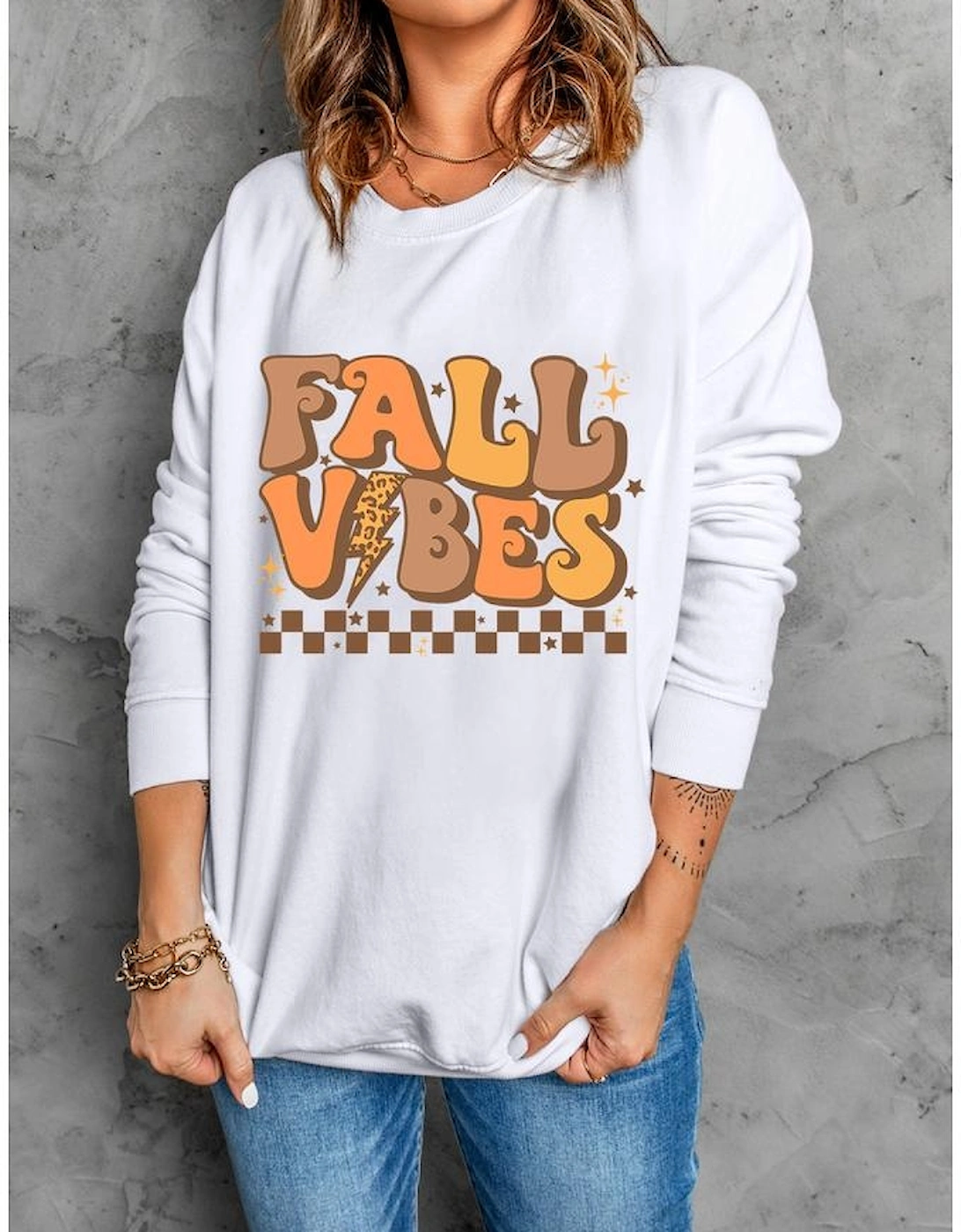 Beige FALL VIBES Graphic Drop Shoulder Sweatshirt, 7 of 6
