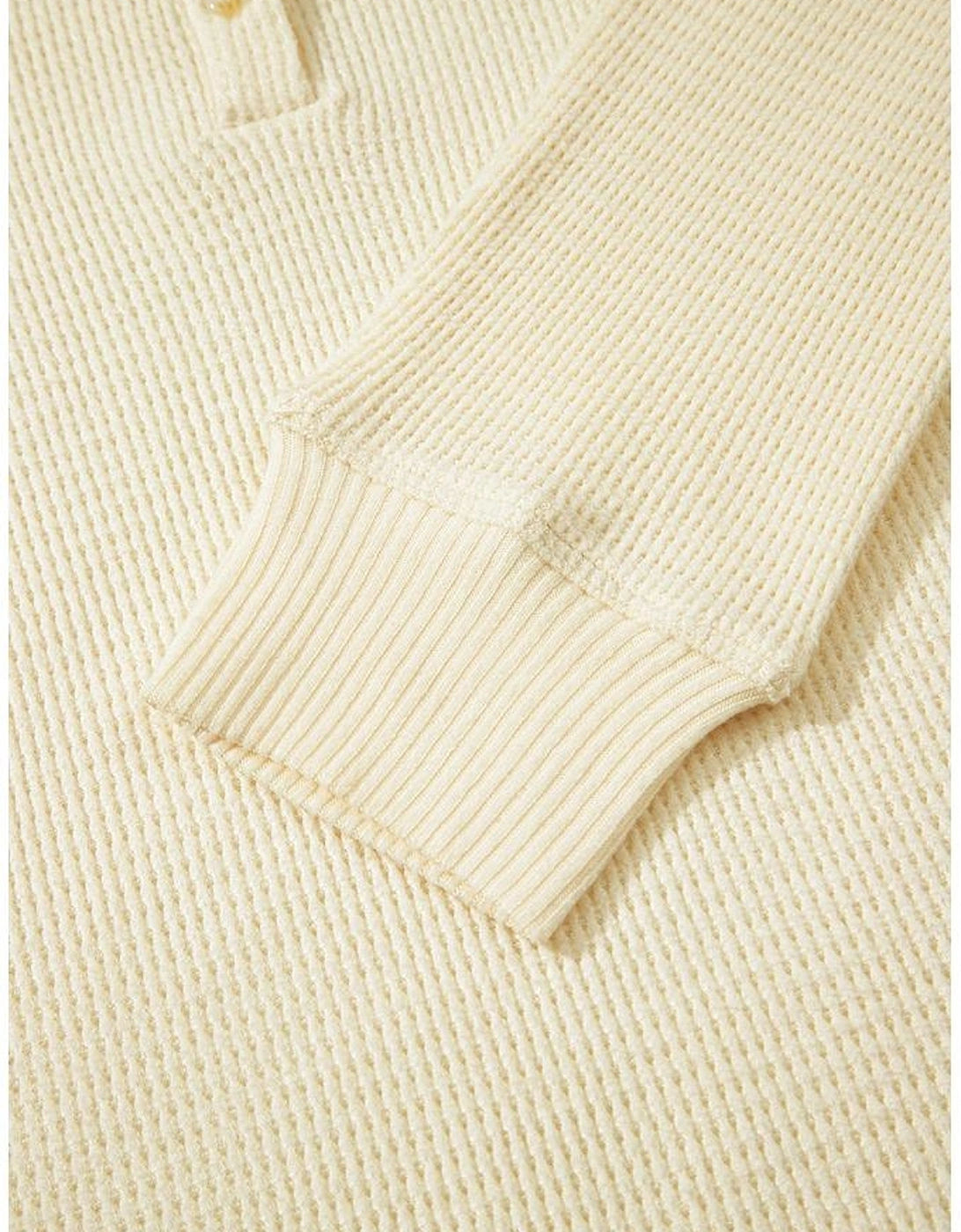 Oatmeal Textured Knit Half Buttons Henley Top