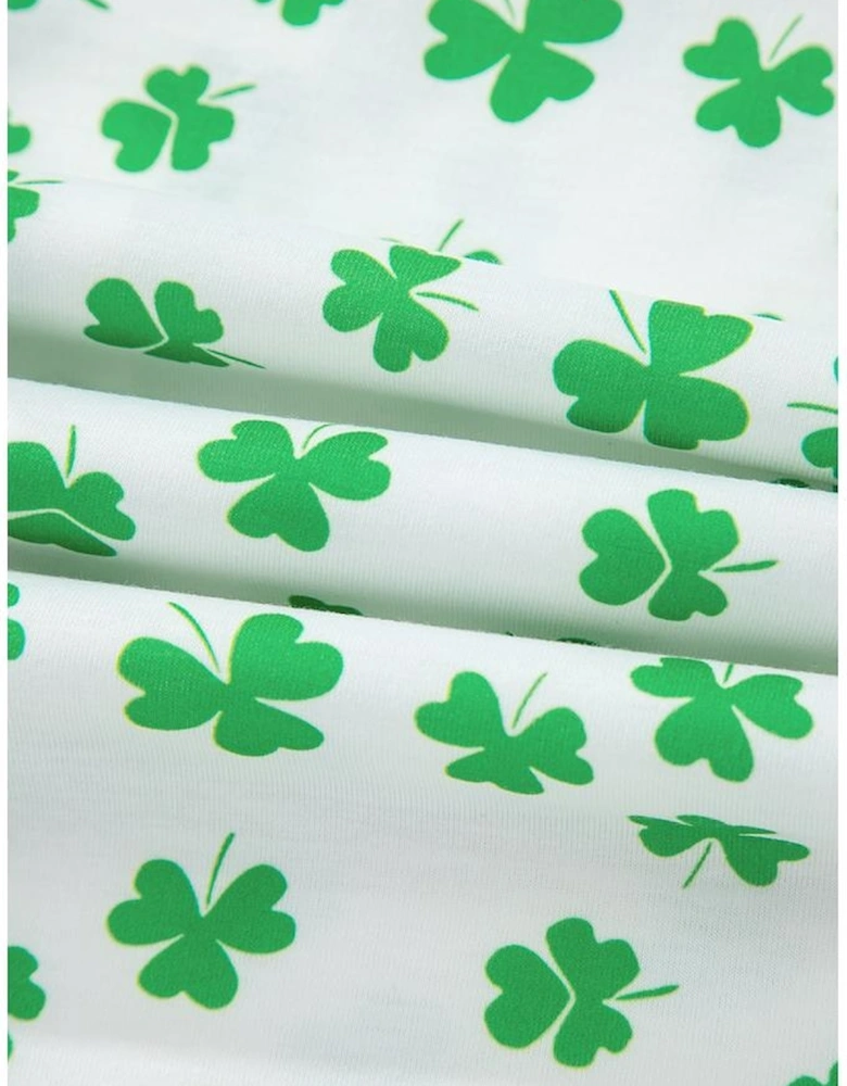 Green Clover Printed Short Sleeve and Ruffled Shorts Pajama Set