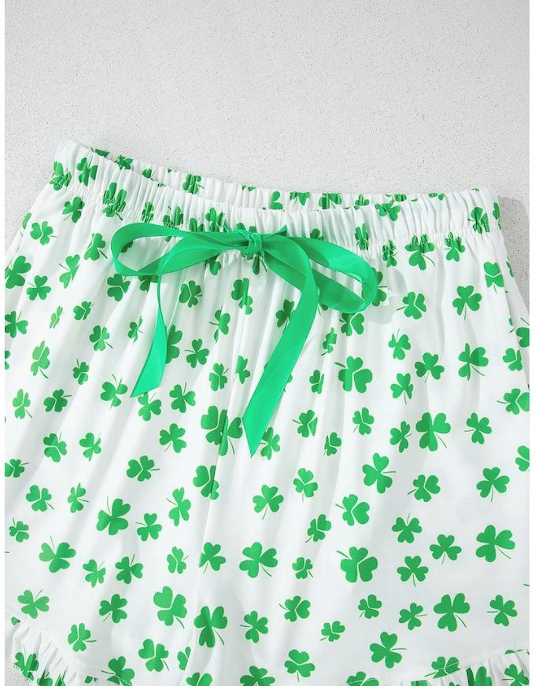 Green Clover Printed Short Sleeve and Ruffled Shorts Pajama Set