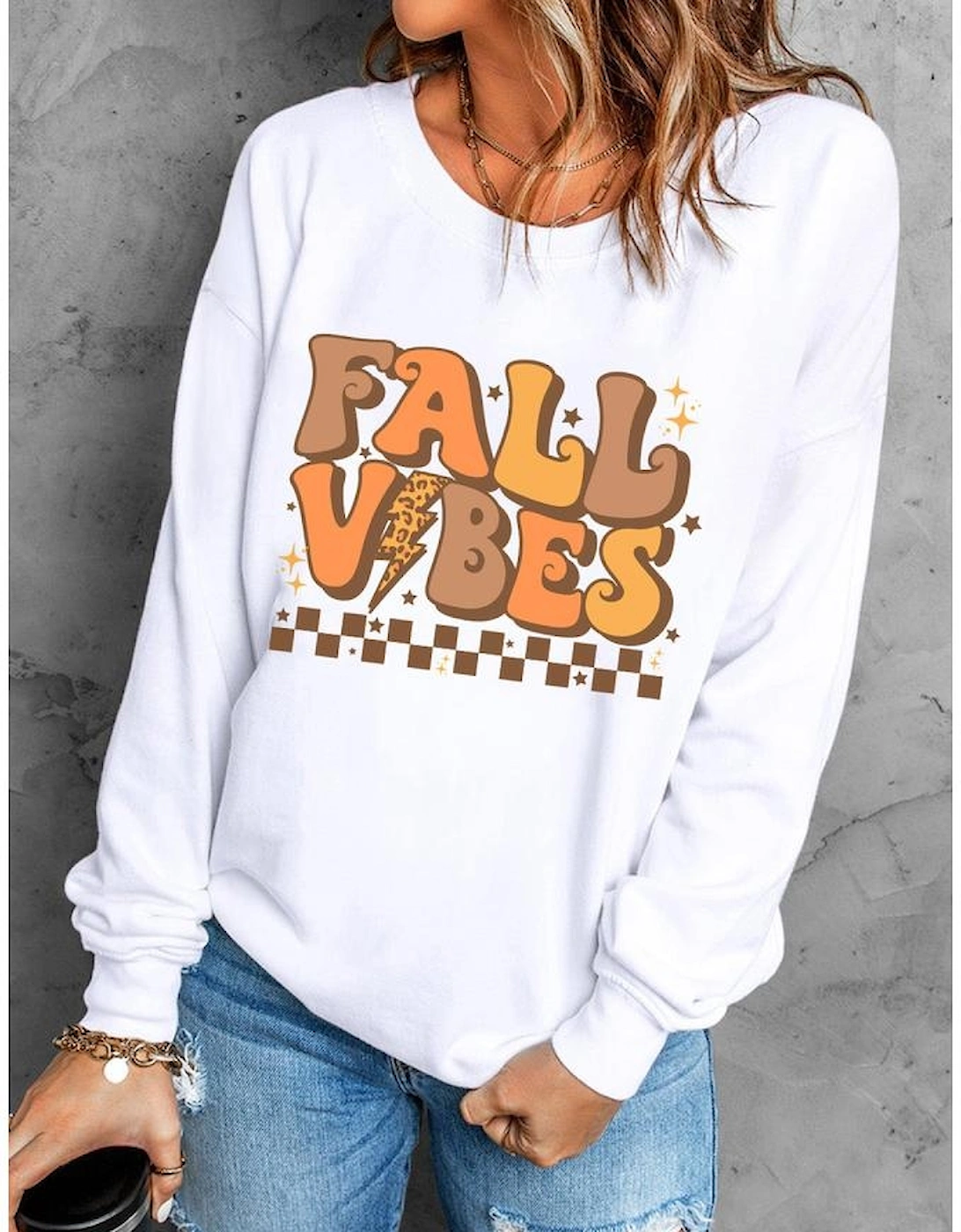 Beige FALL VIBES Graphic Drop Shoulder Sweatshirt