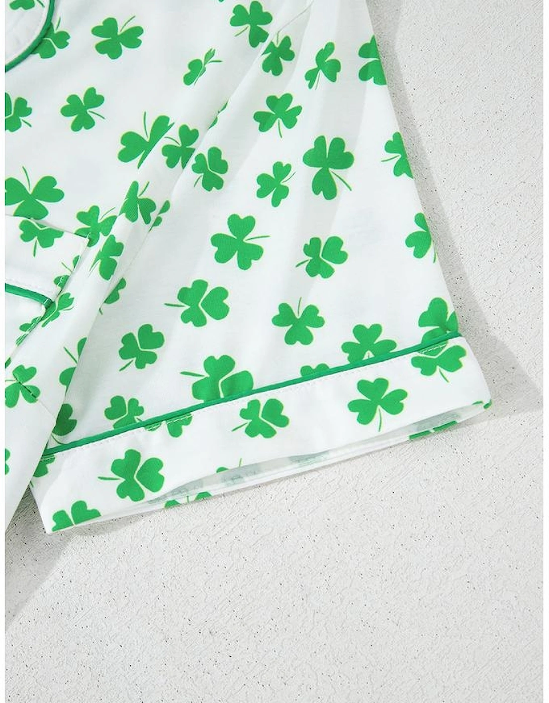 Green Clover Printed Short Sleeve and Ruffled Shorts Pajama Set