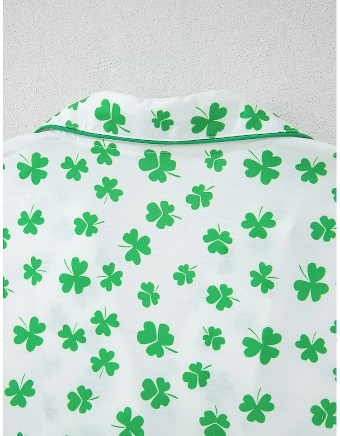 Green Clover Printed Short Sleeve and Ruffled Shorts Pajama Set