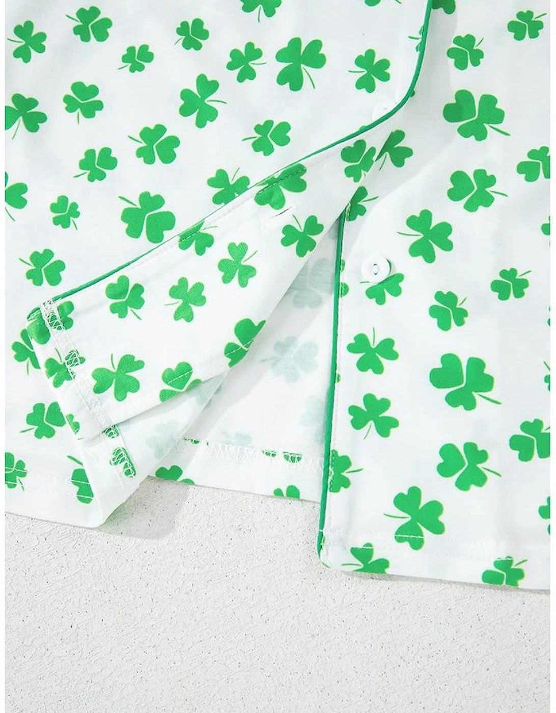 Green Clover Printed Short Sleeve and Ruffled Shorts Pajama Set