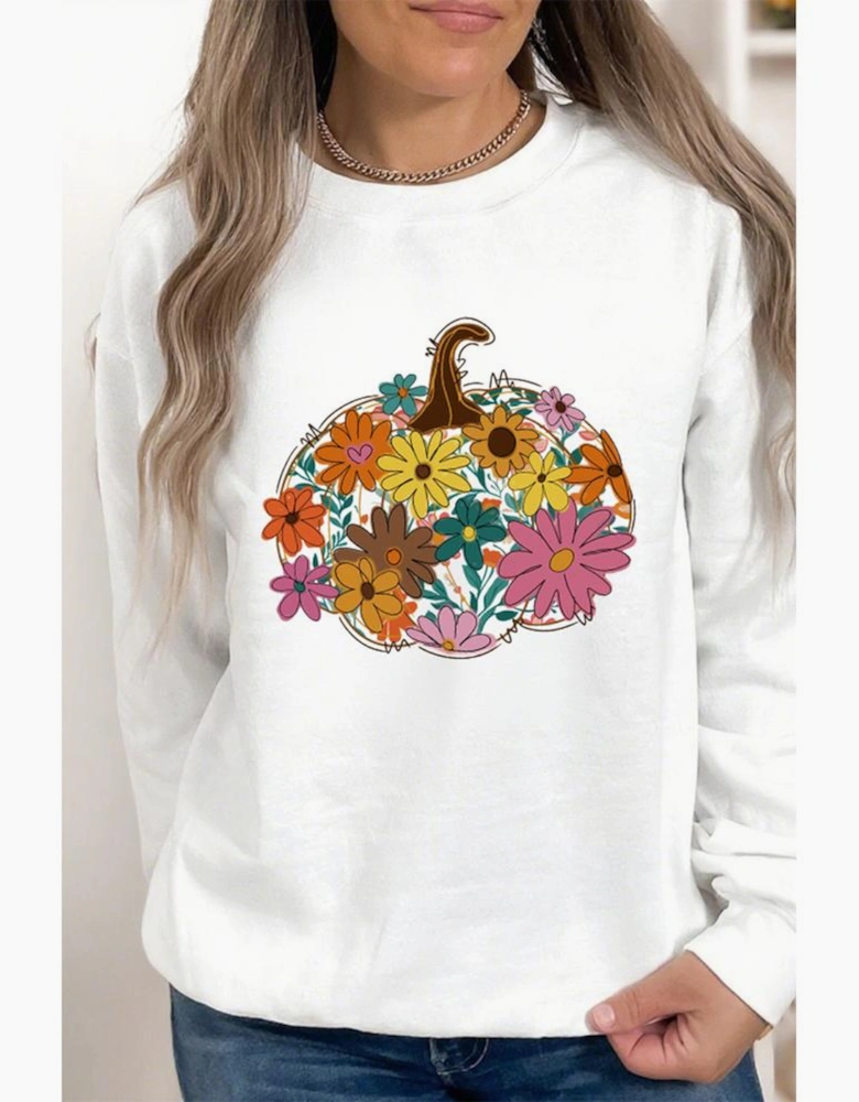 White Floral Pumpkin Custom Graphic Sweatshirt