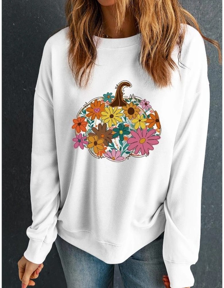 White Floral Pumpkin Custom Graphic Sweatshirt