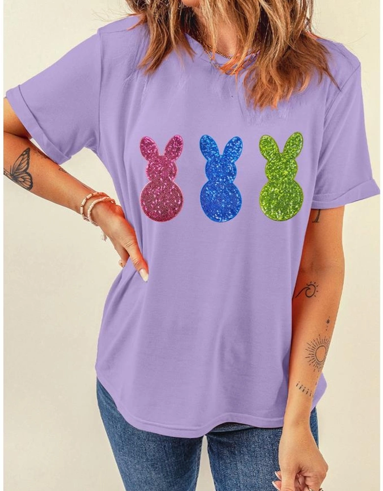 Wisteria Easter Shiny Bunny Graphic Crewneck T Shirt