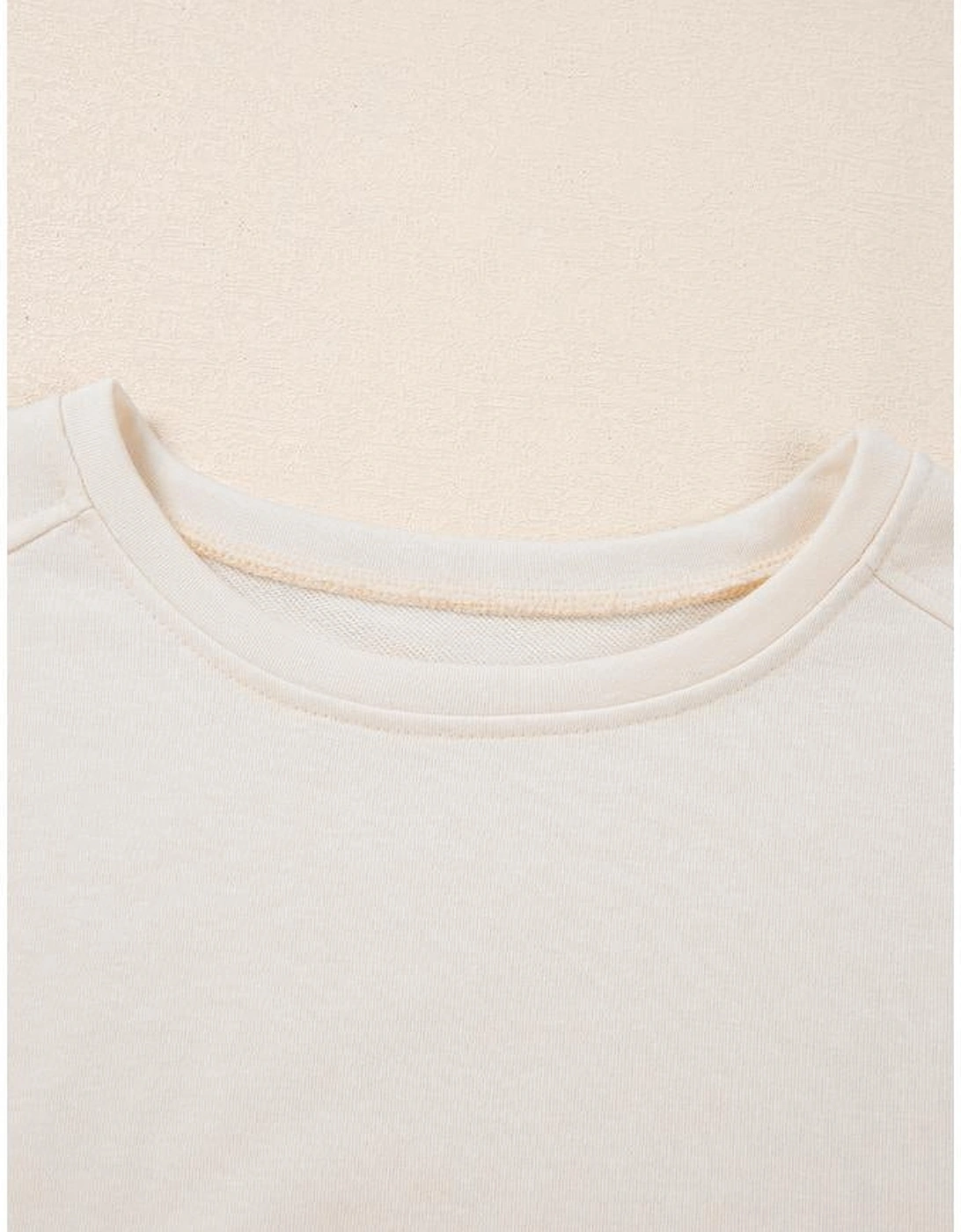 White Pearled Puff Sleeve Round Neck Loose Top